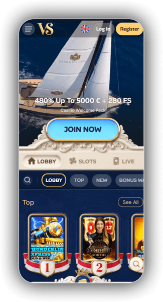 VillaSpin Casino lobby on mobile showing the Casino, Live Casino, Free Money, Shop and Sports areas