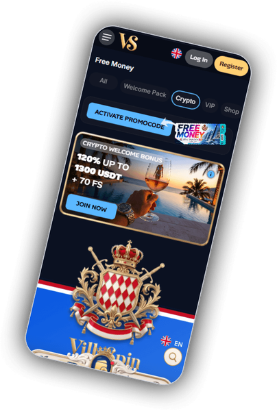 VillaSpin Casino promotions screen showing the 480% up to 5,000 EUR welcome pack and 280 free spins