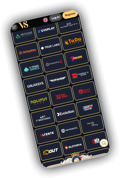 VillaSpin Casino game provider directory with a search field and a grid of studio logos