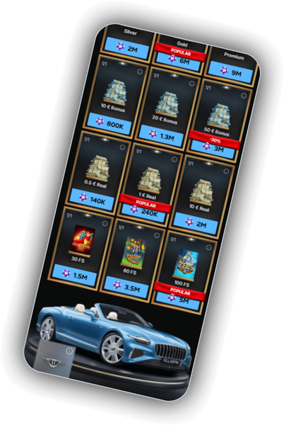 VillaSpin Casino Premium Shop screen where Chips earned by depositing are exchanged for free spins and prizes